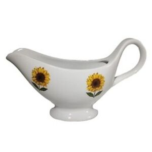 Cordon Bleu Sunflower Gravy Dish Porcelain Ceramic White Glazed Pedestal